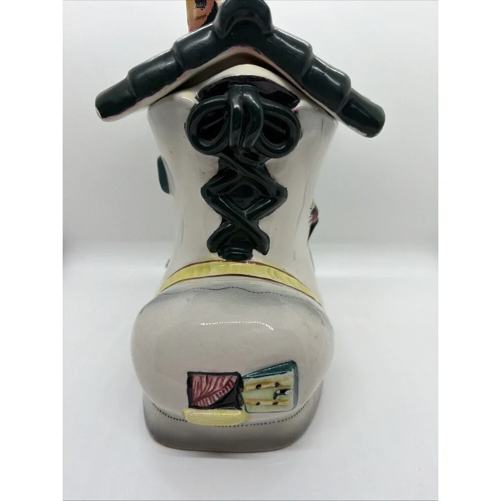 Vintage Italian Ceramic Shoe House Jar - Whimsical Boot Container- Hand Painted
